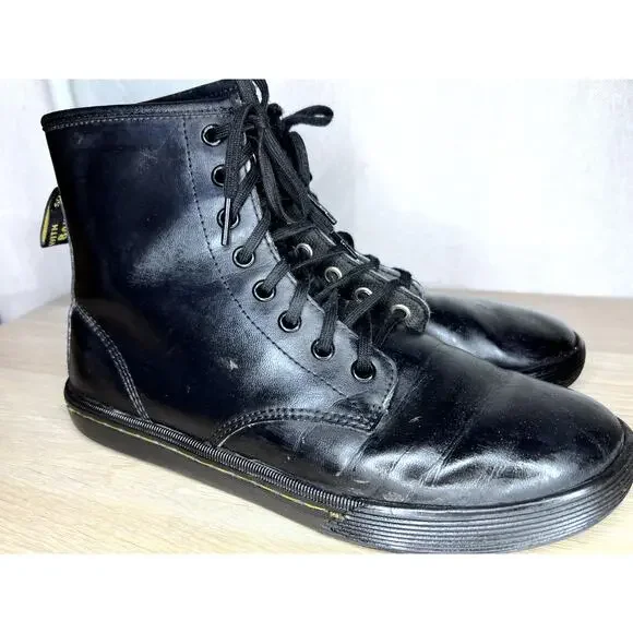 Doc Martens Sheridan Air Wair Black Leather Lace Up Combat Ankle Boots - Picture 5 of 10